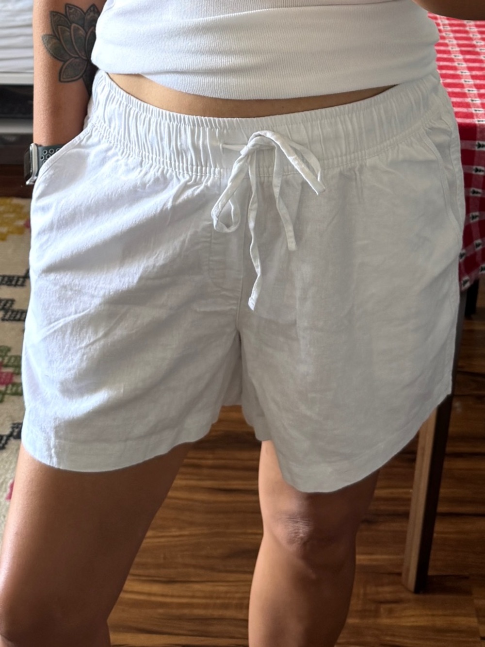 GAP Women’s White Linen Blend Drawstring Pull On Shorts Size L Coastal Minimal